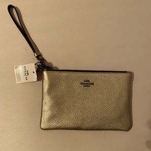 Coach gold large leather wristlet